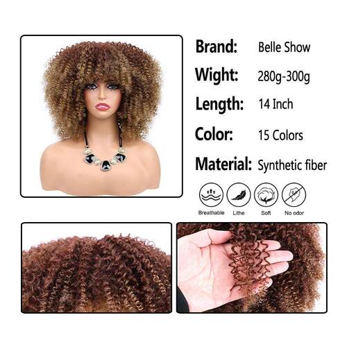 Short Hair Afro Kinky Curly Wig With Bangs For Black Women C