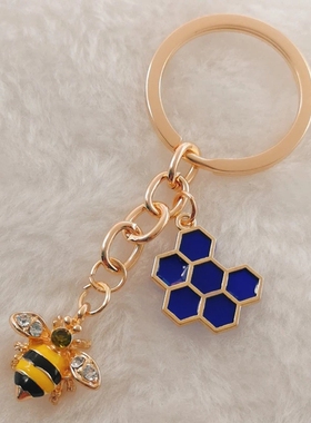 1Pc Cute Women Hexagon Honeycomb Drip Oil Rhinestone Bee
