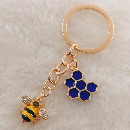 1Pc Cute Women Hexagon Honeycomb Drip Oil Rhinestone Bee