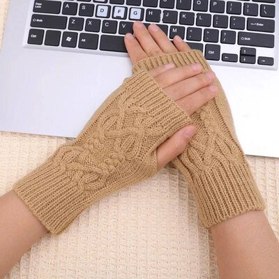 Autumn Winter Knitted Short Gloves for Women Man Warm Wool F