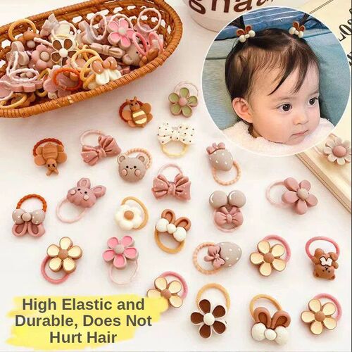 20Pcs/Set Cute Cartoon Bear Rabbit Hair Band Girls Elastic R