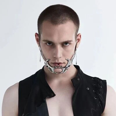 Punk Alien Decent Nose Mechanical Mask Cosplay Chin Gothic