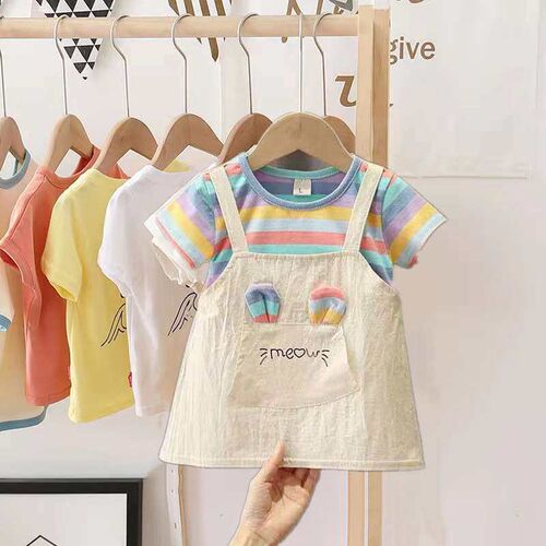 Girls Summer Cartoon Dress New Childrens Cotton Half Sleeve