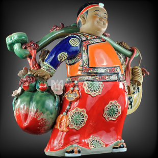 石湾陶瓷公仔大师工艺开业礼品家居门客厅招财装饰品运财童子摆件