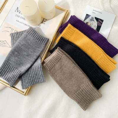 Winter Warm Fingerless Knitted Wool Gloves Women Men Solid S