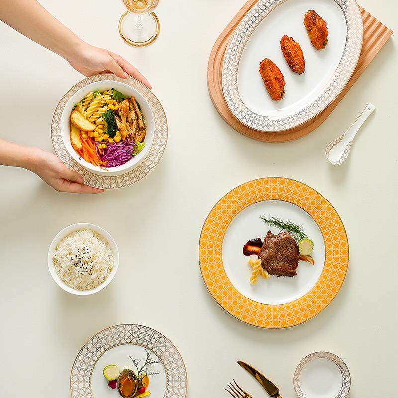 瓷普罗情旺风西餐盘饭碗汤盘家用28头具套装餐陶瓷创意藤Z1204骨