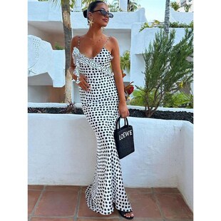 Backless Print Dots JULISSA Women Sexy Flower Maxi