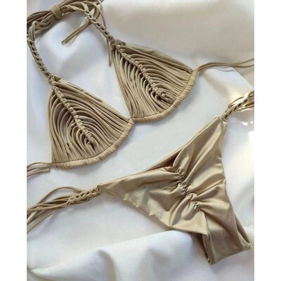 2024 New Bandage Stripe Brazilian Bikini Swimwear Womens Br