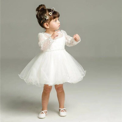 Baby Girl White Lace Princess Dress, Vestido de Batismo Infa