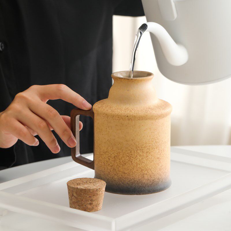 粗陶简约泡茶杯中式小暖壶陶瓷水杯带盖办公复古闷茶壶马克杯