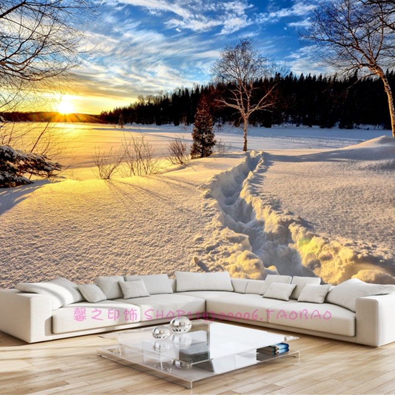 卧室雪景墙贴3d雪山风景自粘墙纸沙发客厅电视背景墙壁画房间装饰