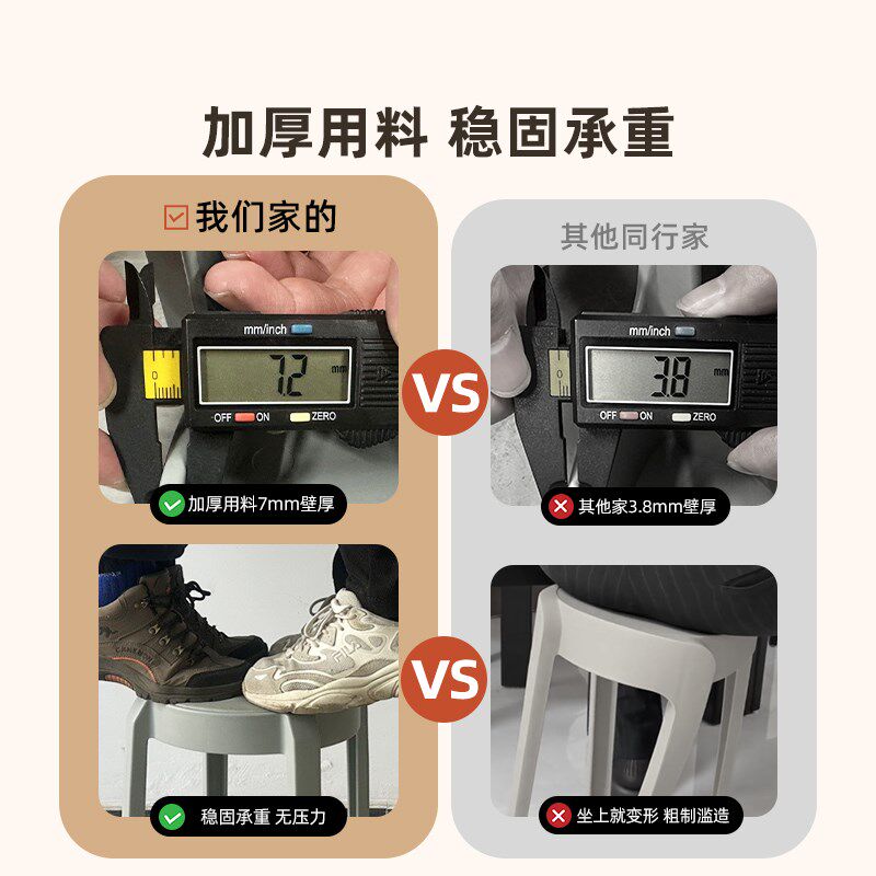 塑料凳子软包加厚家用可叠放圆凳高级感板凳结实耐用客人备用餐凳