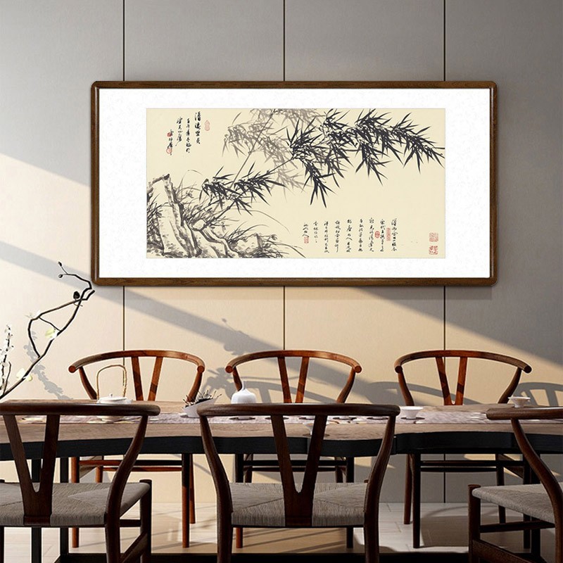 新中式竹子挂画国画水墨画装饰 客厅背景墙竹报平安字画 茶室书房