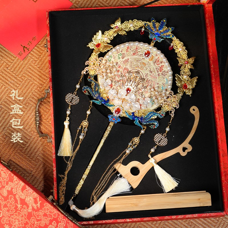 珍扇记《九歌》团扇结婚新娘婚礼喜扇团扇diy材料包高级成品秀禾