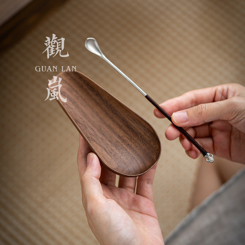 观岚胡桃木茶则茶拨茶荷套装功夫茶具配件取茶铲实木赏茶茶道零配