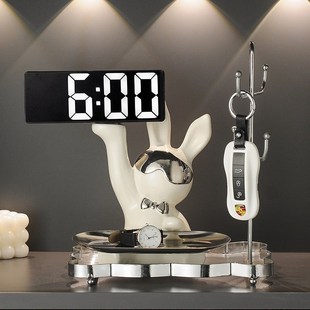 玄关钥匙收纳摆件客厅进门入户鞋柜门口玄幻时钟桌面装饰品摆设