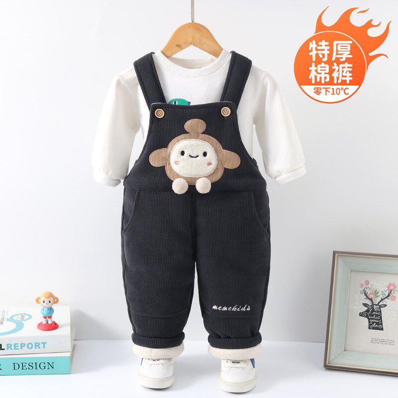 宝宝背带棉裤冬夹棉加厚儿童男童外穿一岁小童男宝婴儿冬季背带裤