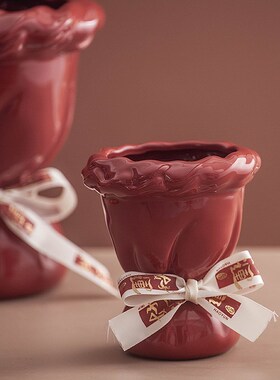 创意红色陶瓷花瓶水培植物干花鲜花插花花瓶客厅桌面玄关装饰摆件