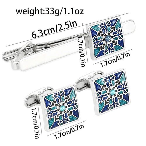 Vintage Blue Cross Pattern Design Square Cufflinks&Tie Clip