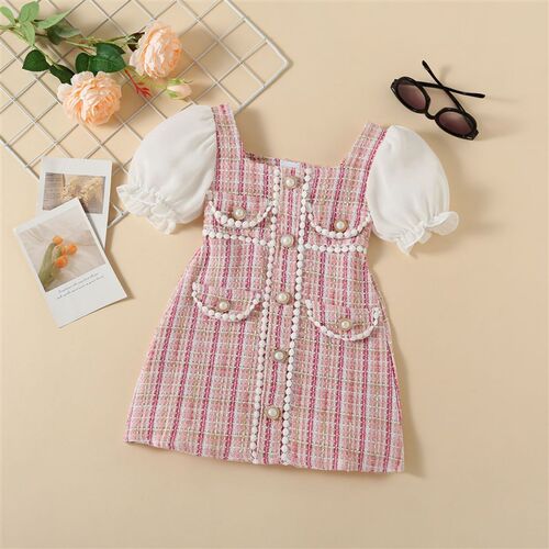 Girls Dress Summer Puff Sleeve Children Sweet Dress Ball Gow