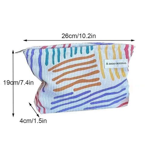 Colorful Stripes Corduroy Cosmetic Bag Portable Travel Toile