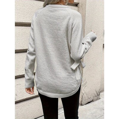 Plus Size Womens Round Neck Knit Sweater Love Heart Pattern