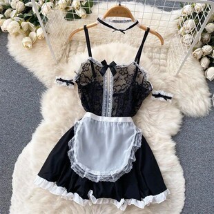 Uniform Lace Patchwork Sexy Dress Cosplay Womens Backl Maid