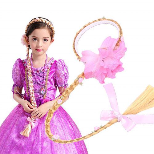 Childrens Wig Long Braid Hair Band Princess Style Ice and S
