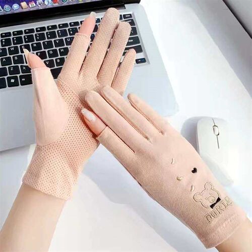 Cotton Short Gloves Womens Sunscreen Thin Dew Two-Finger Dr