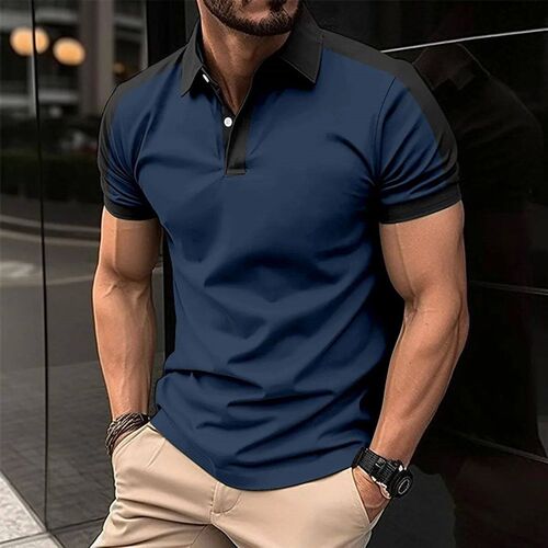 Sutra Fashion Mens Short-sleeved Polo Shirt Lapel Button