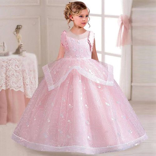 2023 New Lace Tulle Flower 3-12T Girls Dress Satin Embroide