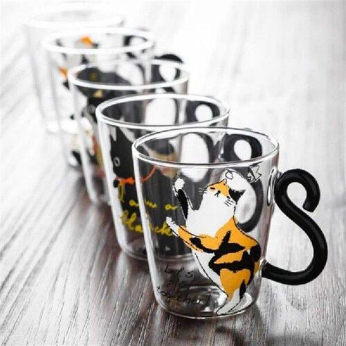 250ML Cute Cat Glass Juice Coffee Cup Milk Tea Coffee Glass