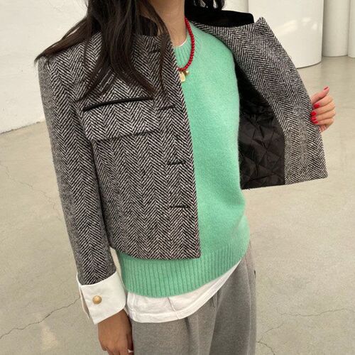 Hdspq Metal Button Plaid Coats for Women 2023 Spring Korean