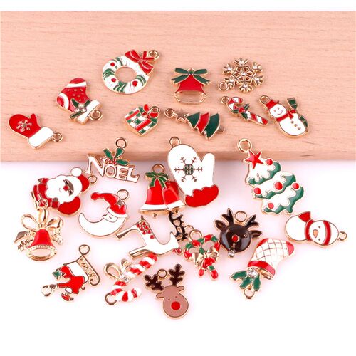 24x Mixed Metal Enamel Charms Christmas Pendants Ornaments B