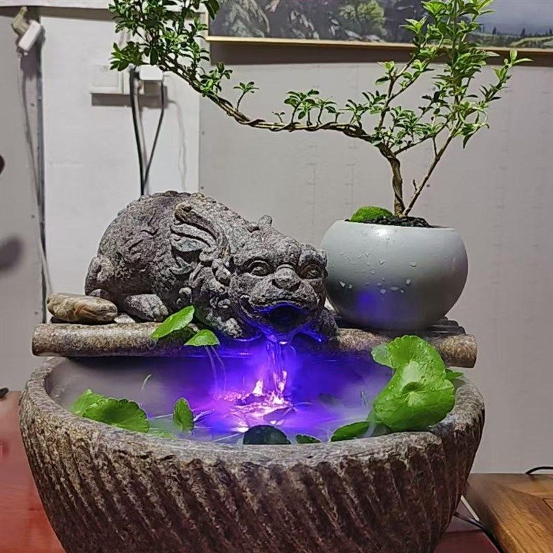 中式花缸桌面流水摆件循环鱼缸造景貔貅吐水办公室茶几书房装饰,家居饰品,流水摆件,淘宝优惠券,粉丝福利购,淘宝优惠卷