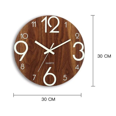 Wooden Wall Clock Luminous Number Hanging Clocks Quiet Dark