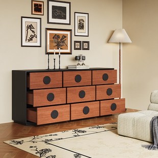 中古风五斗柜卧室置物柜客厅靠墙抽屉柜沙发边柜复古实木床尾斗橱