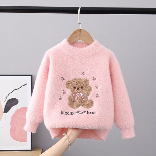 2025 Childrens Sweater Pullover Top Girls Round Neck Knitte
