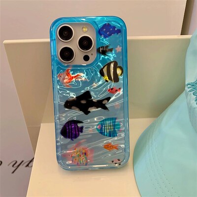 Korean Ins Ripple Texture Aquaria Lovely Fishes Case for iPh