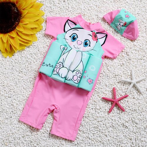 Children swimwear Girl&Boy Swim One-Piece Suit Detachable Fl