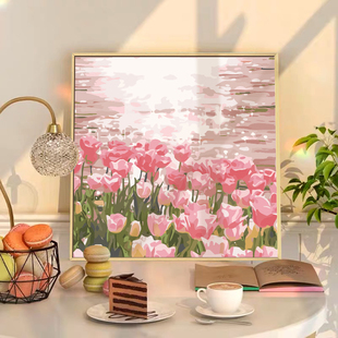 郁金香花海数字油画diy填充涂色手工手绘浪漫治愈花卉丙烯装饰画