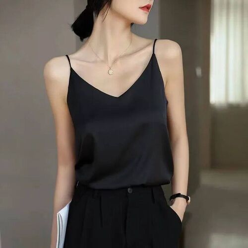 Fashion Strap Top Women Halter V Neck Basic White Cami Sleev