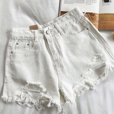 Womens Ripped Jeans Short Pants, Casual High Waist Denim