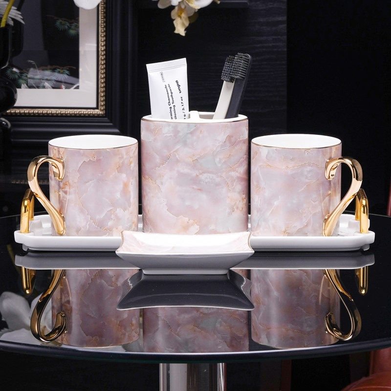 结婚洗漱装四件漱口杯刷牙杯陶瓷牙刷杯洗手台托盘卫浴五件,家庭/个人清洁工具,浴室用品套件,淘宝优惠券,粉丝福利购,淘宝优惠卷