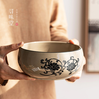 民窑雕花罗汉茶洗复古风茶水盂青灰釉杯洗水洗茶海陶瓷功夫茶具