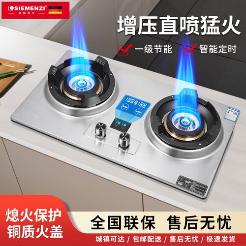 德国精工家用燃气灶双灶不锈钢煤气家用嵌入台式定时霸王猛火炉灶