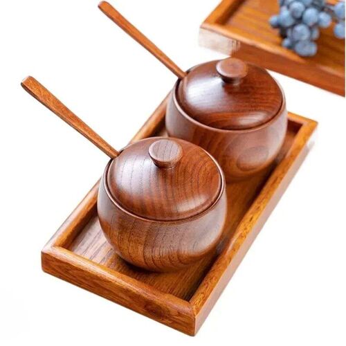 Solid Wood Seasoning Jar with Lid Wooden Salt Jar Kitchen Se