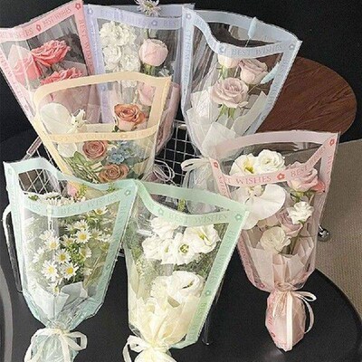 50pcs Transparent Flower Wrapping Bags Sweet Heart
