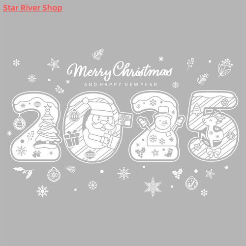 2025 Merry Christmas Window Stickers Santa Claus Snowman Elk