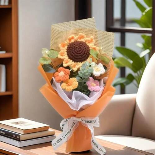 Artificial Flower Crochet Bouquet Handmade Anniversary Sunfl